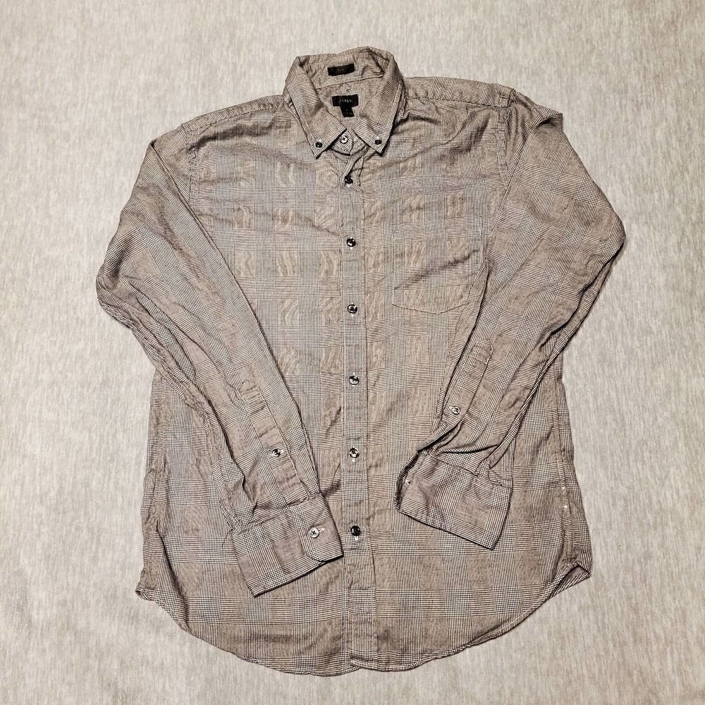 J Crew Shirt Mens Medium Gray Slim Fit Checkered Button Up